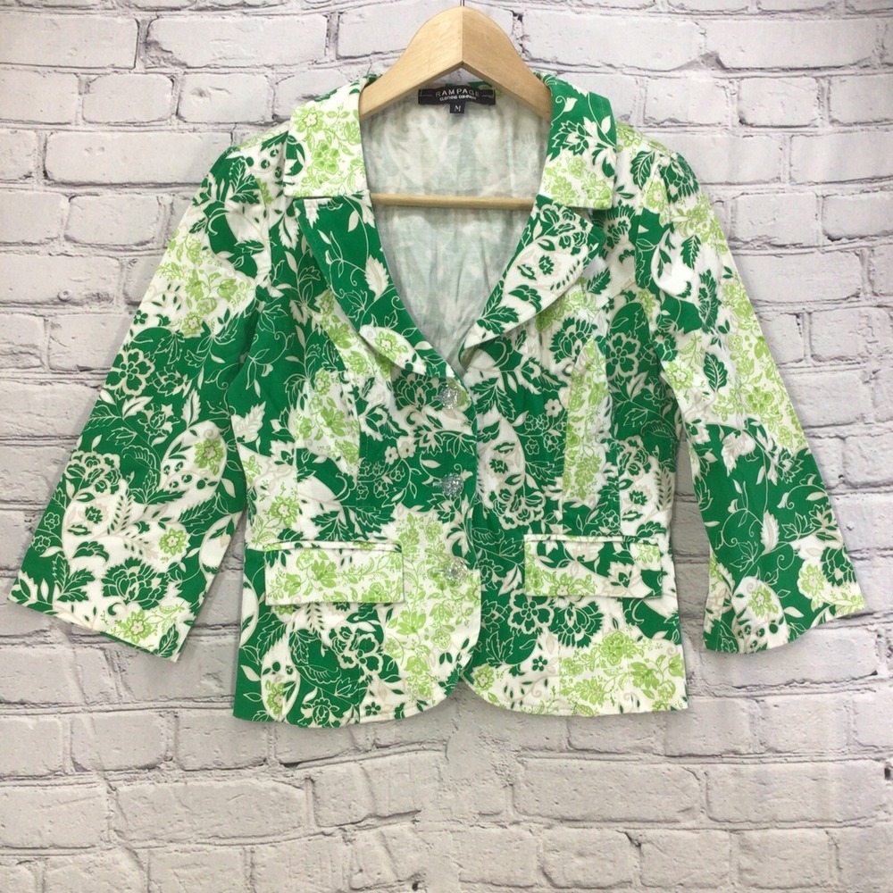Rampage‎ Blazer Womens Sz M Cotton Stretch White Green Spring